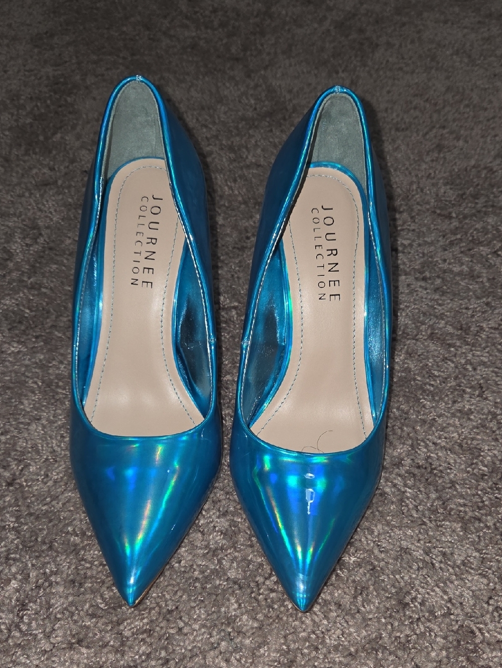 Journee Collection Shimmering Teal Pointed-Toe Pumps